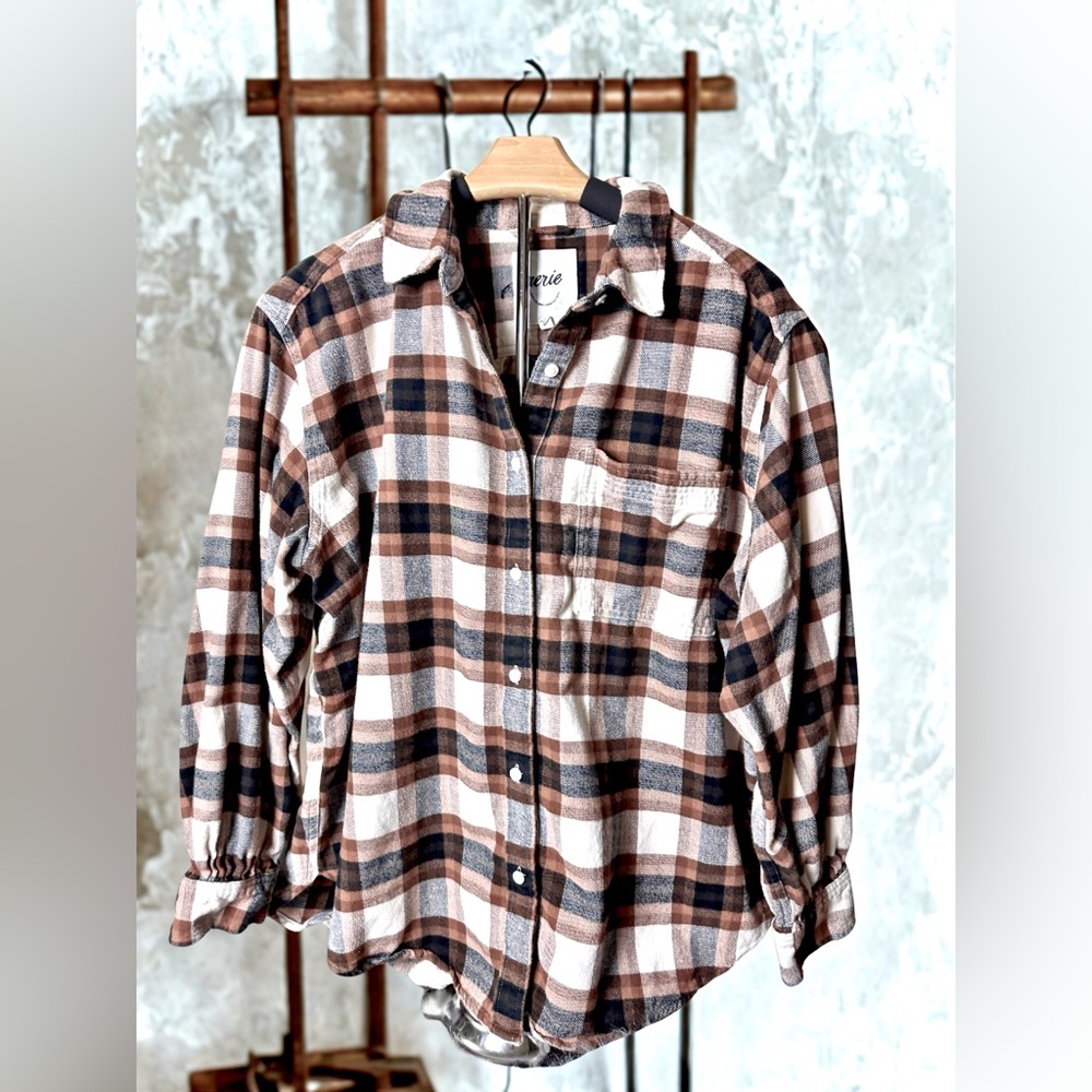 Aerie Anytime Fave Flannel Button Down Shirt Large